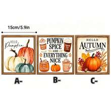 2D Flat, 1pc 2D Flat, Wooden Frame Sign, "Hello, Autumn" Text, With Pumpkin, Autumn Leaves, Berries, Wheat Patterns, Rustic Style Decor, Wall Art, Farmhouse Style, Autumn Home Decor, Decorative Sign And Plaque, Size 5.91 X 5.91 Inches - Multicolor - View 8