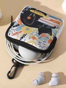 1/2pcs ,Cat & Books Floral Print Mini Coin Purse,Zipper Closure Small Pouch With Swivel Hook For Earphones Coins Tiny Accessories,Can Hang On Backpack - Multicolor - View 6