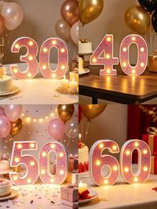 16cm Light Up LED Marquee Number Sign, Warm White Battery‑Operated Digit Light, Tabletop Decor Number Light, 16th 18th 21st 30th 40th 50th Birthday Wedding Proposal Anniversary Christmas Xmas Holiday Party Photo Backdrop Decor Number Night Light - 16cm Deep Pink - View 6