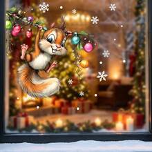 1/3pcs Christmas Squirrel Fox Window Decal, Cute Cartoon Animal Branch Pattern, Reusable Window Sticker, Suitable For Living Room, Kitchen, Store Windows And Christmas Party Decorations - Multicolor - View 9
