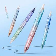 6pcs Gradient Crystal Click Neutral Pens 0.5mm Fine Tip, Quick-Dry Ink, Comfortable Grip, Highly Attractive Transparent Water Ripple Barrel, Minimalist Ins Style, Smooth Writing, Suitable For Note-Taking, Office Records, Bullet Journaling, Daily Writing - Rectangle - View 3