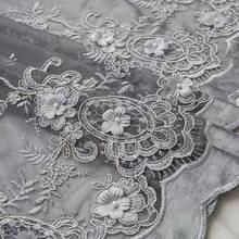 1pc Grey Tone Heavy Embroidery Premium Embossed Sheer Curtain, Grommet Style European Bedroom Balcony Bay Window Translucent Voile Curtain - Multicolor - View 2