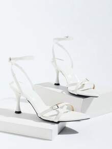 White Summer New Pointed Toe Leopard Print Breathable Open Toe High Heel Sandals Versatile Minimalist Stiletto Heel Sandals For Women - White - View 6