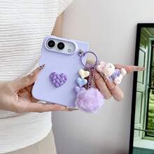 keshengtai Candy Color Heart Phone Case With Cartoon Pendant, Hard PC Back Plate Protective Phone Cover, Compatible With IPhone Duo - Mauve Purple - View 3