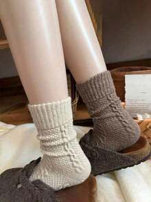 5 Pairs Mixed Color Knitted Couple Leg Warmers Set, Made Of Exquisite Fabric, Multiple Soothing Tones, Animal Pattern Fun Design, Odor-Resistant Soft Material, Suitable For Spring, Autumn And Winter Wear - Multicolor - View 2
