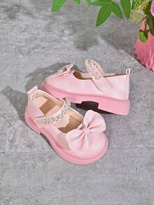 Girls' Pearl Bow Princess Shoes, Spring/Autumn New Sweet Style Soft Sole Mary Jane Shoes, Children's Performance Dress Shoes - Pink - View 2
