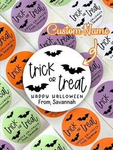 Customized Halloween Stickers, Trick Or Treat Bag Stickers, Halloween Labels, Personalized Halloween Party Favor Stickers, Halloween Candy Label Sticker - Multicolor - View 1
