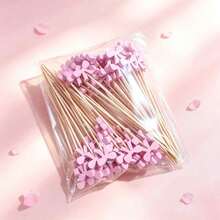 20/50/100pcs Exquisite Cute Pink Bow Food Skewers (Natural Bamboo, Smooth Surface) Lovely Design Decorative Set For Fruit Platters, Cooked Foods And Party Decorations. Christmas Essential. - Q - View 2