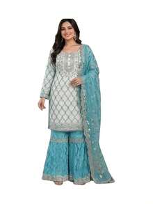 Faux Georgette Party Wear Gharara Salwar Kameez, Cultural Wear For Women - Multicolor - View 5