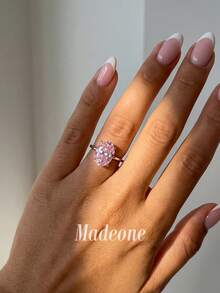 MADEONE 1件 8*12mm 梨形單顆鋯石戒指，四爪鑲嵌，時尚女款婚禮週年禮物，日常穿戴與約會裝飾珠寶 - 粉紅色石 - 查看 2