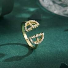1pc High Quality European & Middle Eastern Cubic Zirconia Copper Plated 18K Gold Clover Lemon Slice Starry Sky Luxury Open Ring, Women's Gift For Daily Wear - Yellow Gold - View 4