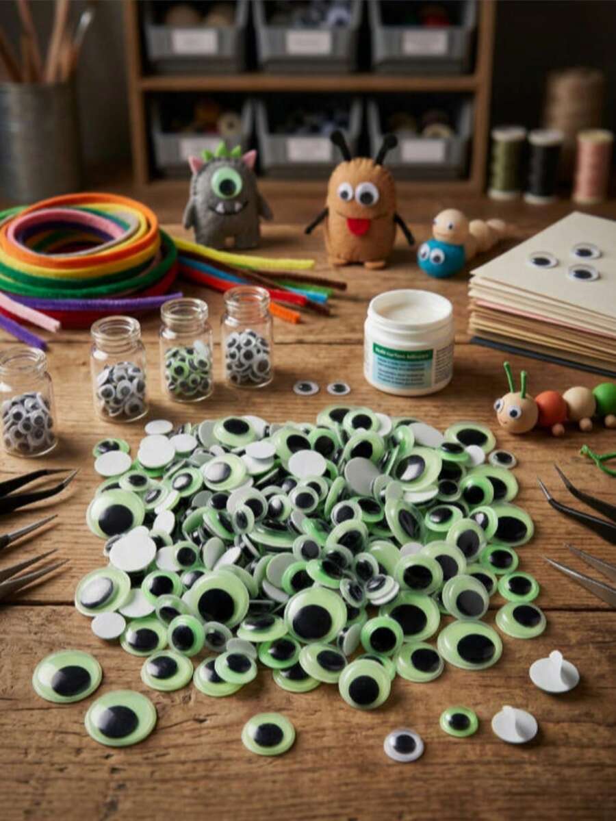 100pcs Glow-In-The-Dark Wiggle Eyes, Mixed Sizes, Self-Adhesive Plastic Movable Toy Eyes, Fluorescent Clay Craft Accessories, Easy-To-Use Handmade Parts, Practical Art DIY Supplies, Popular Seasonal Components, Suitable For Scrapbooking, Card Making, Holiday Creative Decoration Projects - Multicolor - View 1