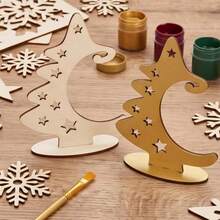 Christmas Decoration Wooden Slice With Stand, Christmas Tree & Star Shaped Craft, Used For Christmas Decorations Gifts, Party Table Centerpiece Decor - 1PC - View 4