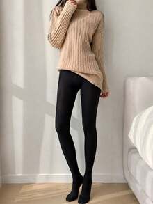 1pc Women's 80D Semi-Sheer Tight Leggings, Minimalist High Elasticity Tights, Suitable For Office, Party, Date Night And Daily Wear - Multicolor - View 4