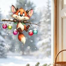 1/3pcs Christmas Squirrel Fox Window Decal, Cute Cartoon Animal Branch Pattern, Reusable Window Sticker, Suitable For Living Room, Kitchen, Store Windows And Christmas Party Decorations - Multicolor - View 5