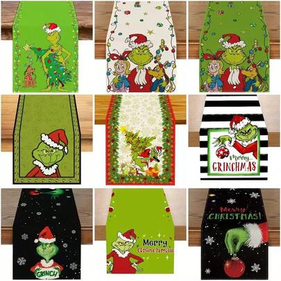 The Grinch 1pc The Christmas Table Flag Chair Back Cover Decorative Creative Print Green Monster Dining Table Home Decoration,Indoor And Outdoor Decorative Pendants Enhance The Festive Atmosphere