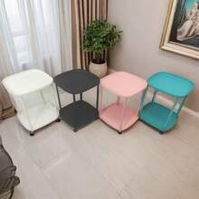 1pc Multifunctional Side Table, Double-Layer Design, Artistic Appearance, With Brake Casters For Easy Movement, Detachable And Portable, Home Decor Furniture, Living Room Sofa End Table, Bedroom Nightstand, Patio Coffee Table - Multicolor - View 10