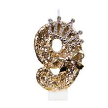 Gold Glitter Number Birthday Candles 0-9, Shiny Number Cake Toppers With Rhinestone Crown And Metal Bow, Elegant Birthday Cake Decoration, Luxury Party Table Decor And Celebration Supplies - View 18