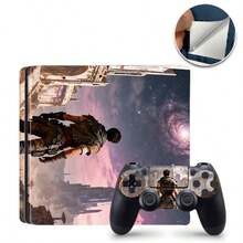 Alien Ruins Universe Sci-Fi Art Vinyl Sticker Set Compatible With PS4 Slim, Full Set Includes Console Sticker + 2 Controller Stickers, Premium PVC Material, Scratch-Resistant And Durable, Removable Without Residue Game Console Decorative Film - View 4