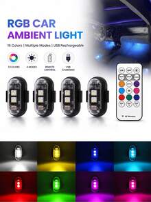 1/2/4/6 Pcs LED Ambient Light With Remote Control,8 Colors 10 Modes, USB Charging, Led Emergency Warning Lights/Motorcycle Lights/LED Flash Position Wireless Light,For Car/Bike/Drone/Truck/RC Aircraft - Airplane Light - View 10