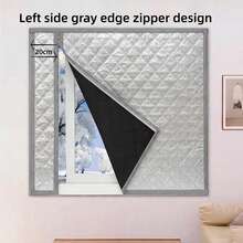 Cortina térmica para ventana con cremallera y borde gris, a prueba de frío y bloqueo de viento para invierno - Cortina con cremallera, apertura izquierda, cara plateada y borde gris - Ver 1