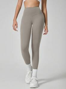 NcmRyu Women's 1pc Solid Color High Waist Minimalist Butt-Flattering Tummy Control Pilates Training Leggings, Autumn/Winter - Grey - View 6