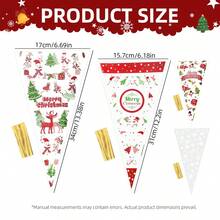 50pcs Christmas Cone-Shaped Snack Bags With Gold Twist Ties, For Candy, Popcorn, Cookies, Snacks Packaging, Christmas Print Transparent Triangle Bags, Holiday Party Gift Packaging Bags - - - View 3