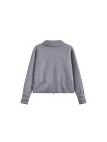 Cool Retro Design Decorative Zipper Knit Cardigan Sweater For Women, Stand Collar, Waist-Cinching, Slimming, Versatile Autumn/Winter Napoleon Style Jacket - Grey - View 6