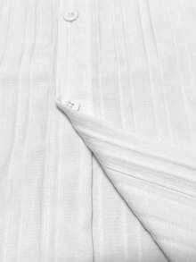 Casual Fashion Ribbed Women's Plus Size Lightweight Breathable Long Sleeve Button-Up Blouse White - White - View 4