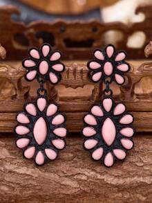 luodee 1 Pair Western Vintage Black & Pink Earrings, Bohemian Dangle Earrings For Women, Suitable For All Occasions, Women's Gift - Multicolor - View 1