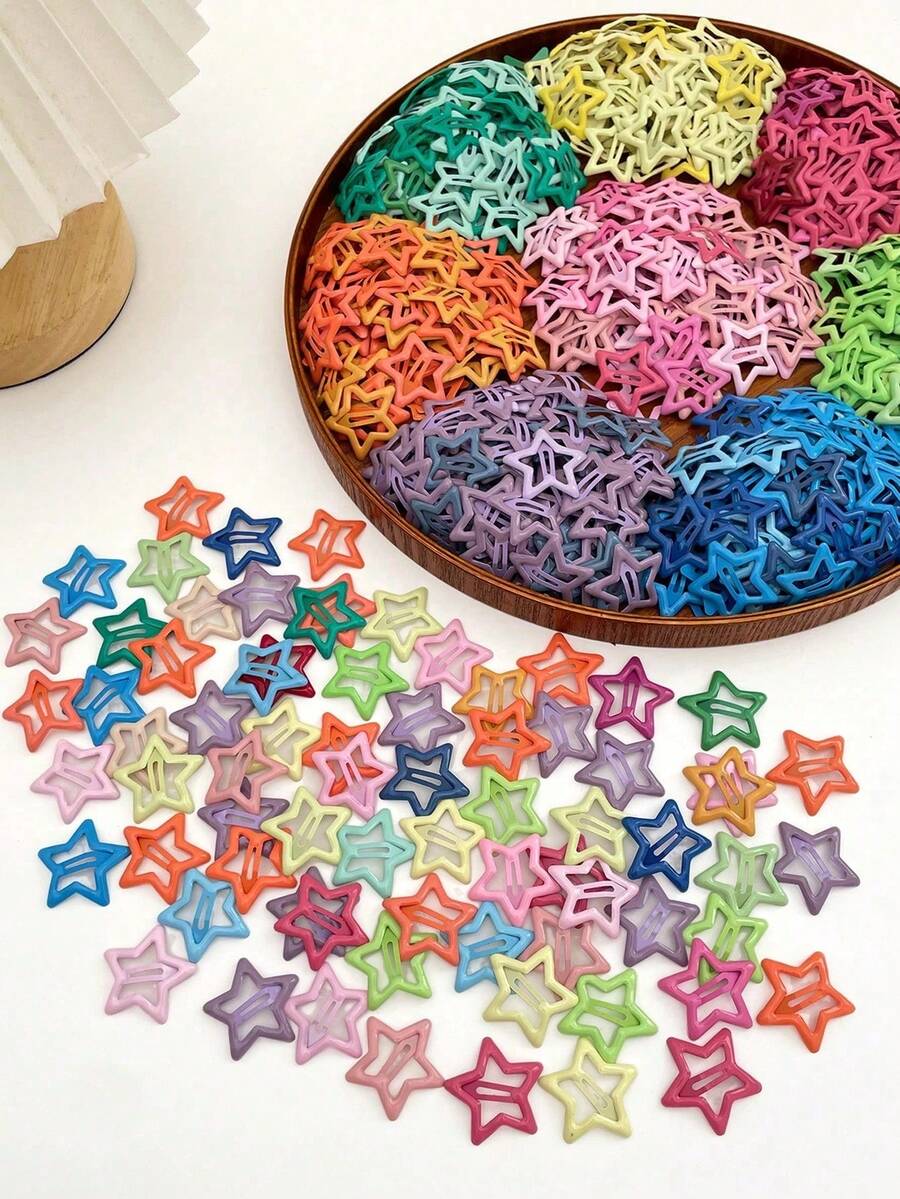 50pcs Girls Sweet Cute Five-Pointed Star Bangs Side Hair Clips, Suitable For Daily Wear - Random Color - Multicolor - View 1