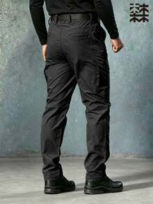 mulinsen Men's Multi-Pocket Cargo Straight Leg Pants, Outdoor Wearable Elastic Casual Trousers, Tactical Functional Style - Black - View 4