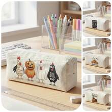 1pc Halloween Skull Jack-O'-Lantern Print Corduroy Pencil Case, Zipper Large Capacity Stationery Storage Pouch For Student School Daily Study - Multicolor - View 1