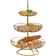 Three-Tiered Metal Corrugated Fruit Basket For Storing Fruits And Vegetables; Durable Kitchen Storage Basket. - Multicolor - View 3
