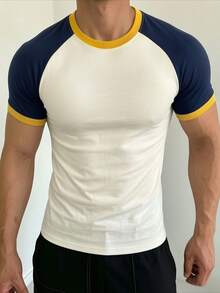 ZYNTH BALENO Men's Summer Fashion Contrast Color Slim Fit Raglan Sleeve Crew Neck Short Sleeve T-Shirt, Suitable For Gym, Outdoor Sports - Apricot - View 3