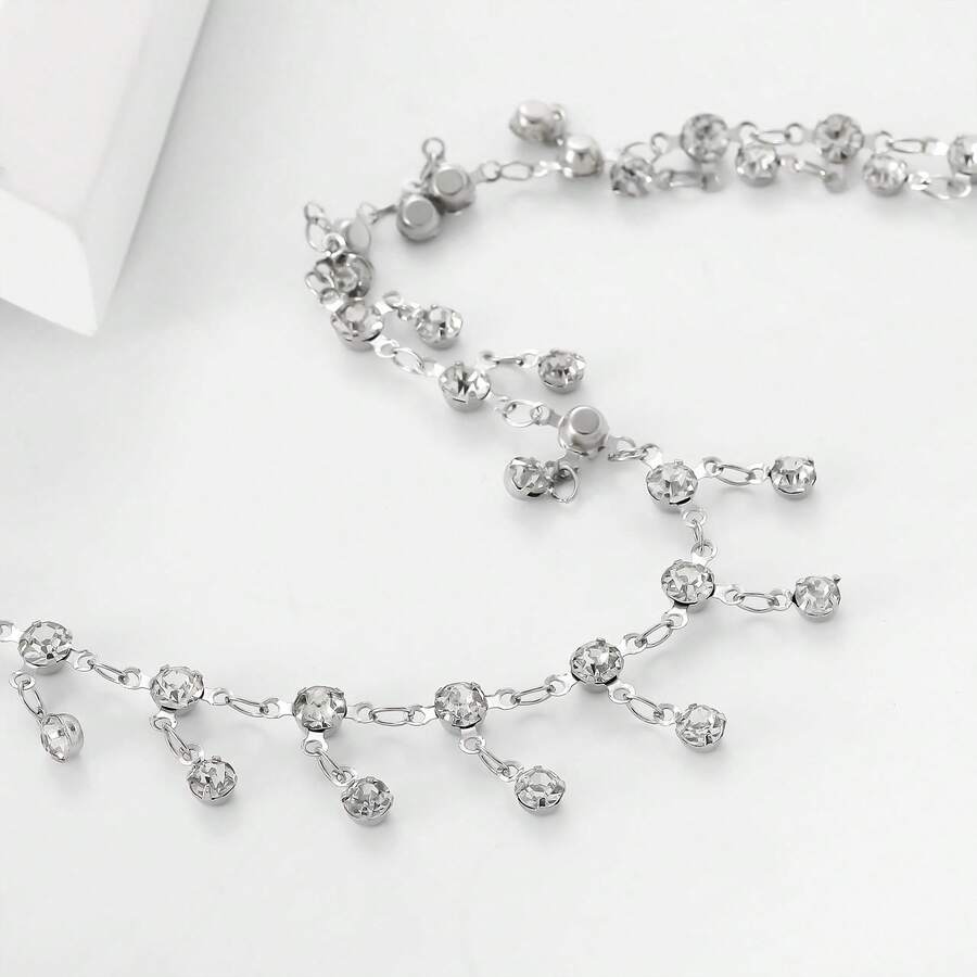 Sexy Minimalist Transparent Rhinestone Waist Chain For Women, Sweet & Cool Bikini Body Chain, Sparkling Waist Chain