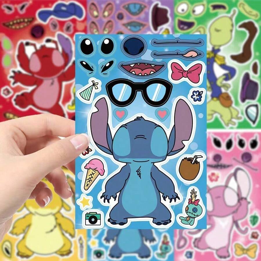Disney 8件組 Stitch 系列拼圖貼紙 DIY 防水 PVC 卡通裝飾貼紙，適用於包包、吉他、水壺、手機殼、筆電、禮物、開學季