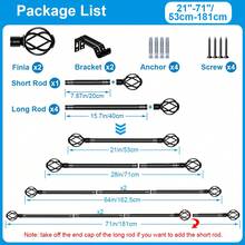1 Set Heavy Duty Adjustable Curtain Rod, Fits 28-158 Inch Windows, With Twisted Decorative Finials, Splice Curtain Rod, With Brackets, Perfect For Windows And Shower Curtains, Home Decor, Bedroom Curtains, 5/8'' Diameter Curtain Rod - Retro Cutout - Black - View 14