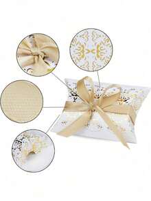 20/2pcs Pillow Gift Boxes With Gold Ribbon, White And Gold Wedding Favor Boxes, Christmas Candy Boxes, Suitable For Candy, Jewelry, Small Party Desserts, Birthday, Baby Shower, Elegant Floral Cardboard Packaging, Gift Storage Set, Halloween Storage Box, Gifts For Friends And Family - Multicolor - View 7