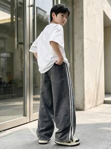 Boys' Denim Wide Leg Pants 2026 Spring/Autumn New Style Medium/Large Children's Personalized Denim Long Pants - Black - View 4