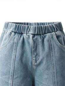 Young Boy Casual Letter Embroidered Straight Leg Jeans - Blue - View 4