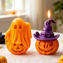 2pcs Halloween Ghost Pumpkin Witch Hat Silicone Candle Mold, Halloween Plaster Aromatherapy Ornament Silicone Mold - White - View 8