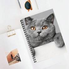 Realistic Style Gray British Shorthair Cat Spiral Notebook - Cute Peeking Cat Paws And Golden Eyes Pattern Coil Diary, A5 Pet Photography Style Exquisite Notepad, Suitable As Stationery Gift For Cat Lovers - Lined Book - View 2