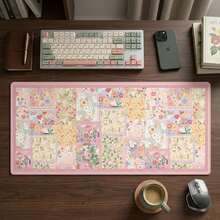 Cottagecore Floral Patchwork Desk Mat: Large Extended Keyboard Pad – Pink Green Workspace - Mouse Pad - View 2