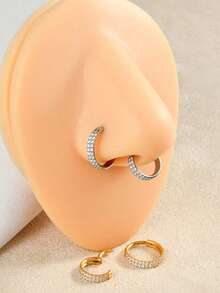 1pc CZ Hinged Septum Ring 316L Stainless Steel Side Set Zirconia Cartilage Hoop Women's Helix Piercing Earring Body Jewelry - As Shown - View 2