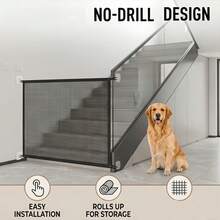 7-Piece Pet Fence Gate With Mesh (Includes Adhesive Hooks), Cat And Dog Bed Protection Barrier, Portable Pet Isolation Fence For Entryway, Indoor And Outdoor Pet Guard, Prevents Pets From Running Wild, Falling And Getting Injured, Easy And Quick Installation, Removable Anytime - Multicolor - View 3
