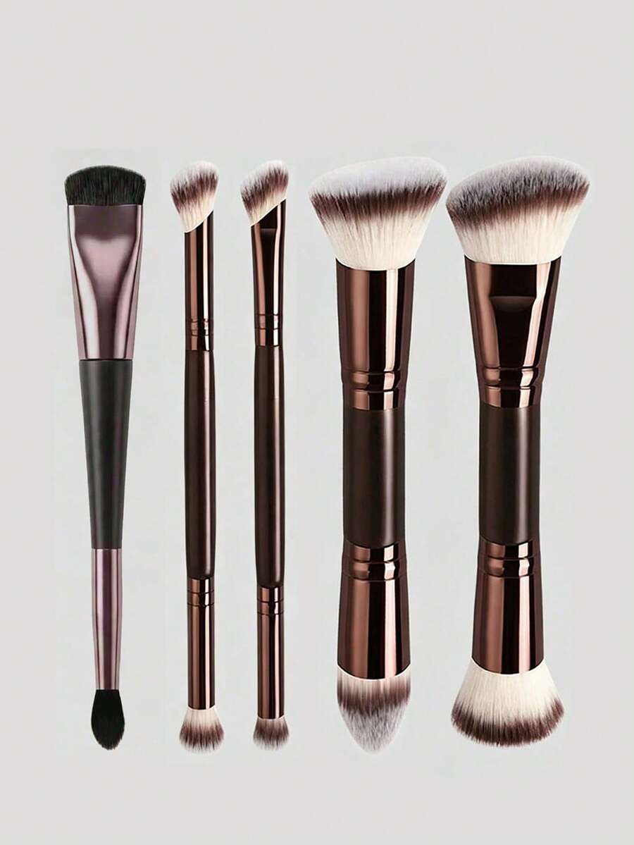 5/3/2/1pc Professional Makeup Brush Set, Portable Travel Makeup Brushes, Dual-Ended Multi-Function Makeup Tool Combination, Includes Nose Contour Brush, Foundation Brush, Powder Brush, Blush Brush, Concealer Brush, Contour Brush, Eyeshadow Brush, Highlighter Brush, Suitable For Home Or Travel Use, Essential Makeup Accessory, Perfect Gift Choice - Multicolor - View 1