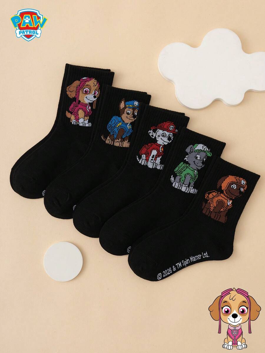 5 Pairs Paw Patrol Series Authentic Cartoon Mid-Calf Socks For Kids - Multicolor - View 1