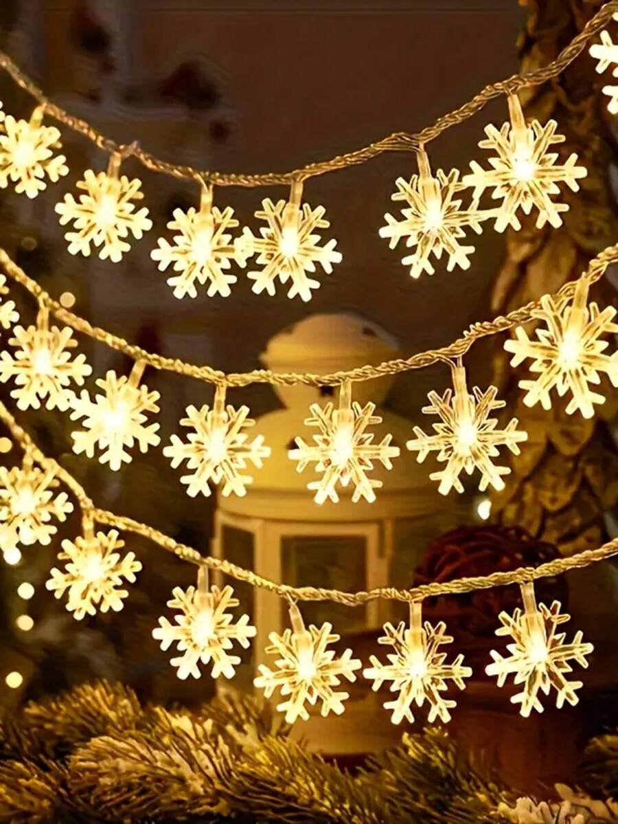 1pc 8-Function USB Powered Remote Control Snowflake LED String Lights, Hanging Decorative Lights For Events, Parties, Hallways, Stair Railings