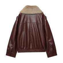 Women's Fashionable Retro Faux Fur Reversible Jacket, Provides Warmth And Comfort, Women's Winter Jacket Vacation - Burgundy - View 5